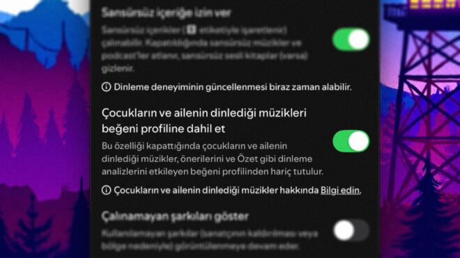 Spotify çocuk öneri ayarı